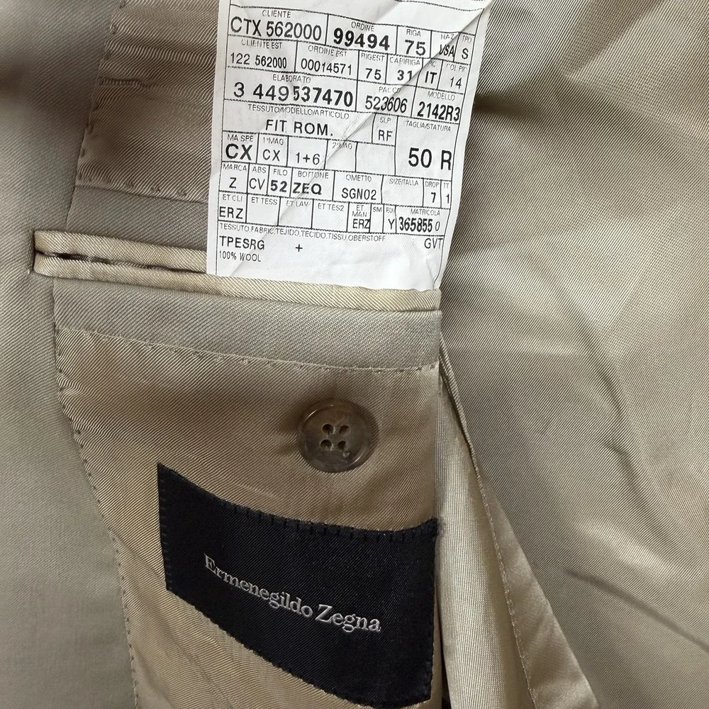 Ermenegildo Zegna Wool Blazer Jacket Men Size 50R Beige Sports Coat 3 Buttons